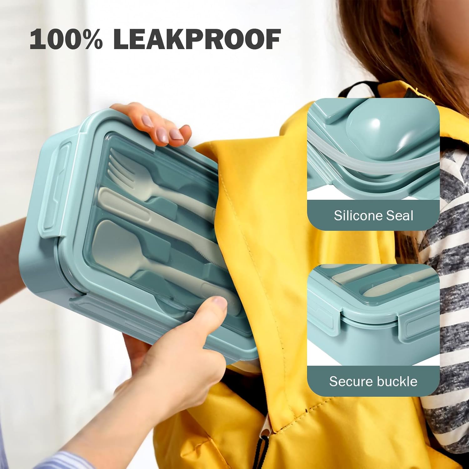 Diboniur Lunch Box 1400ml con Posate, Blu - immagine 3