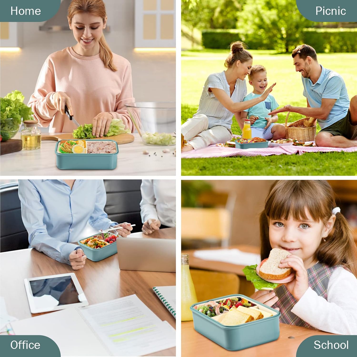 Diboniur Lunch Box 1400ml con Posate, Blu - immagine 4