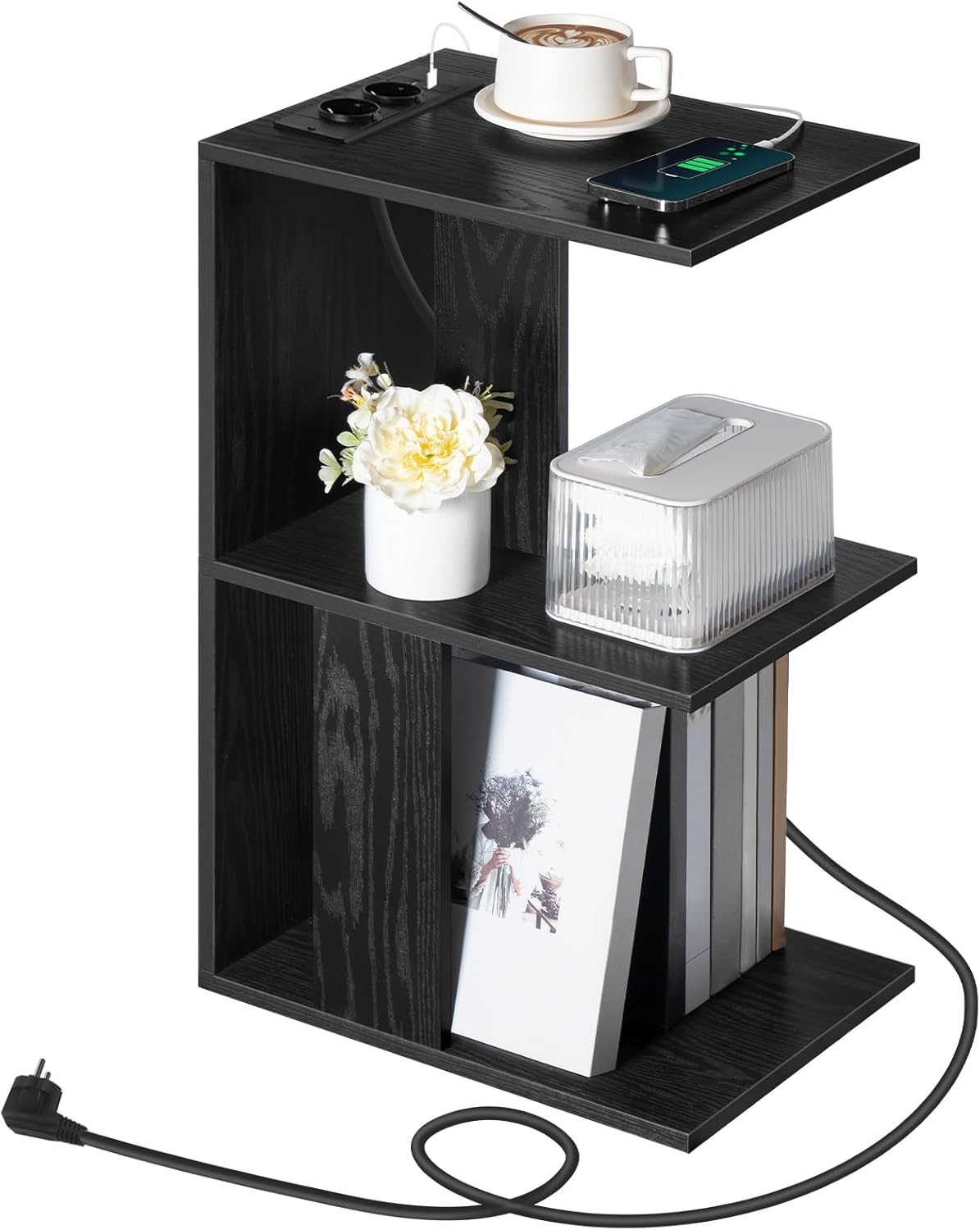 Mahancris Tavolino a C con Luce LED a Sensore, Nero