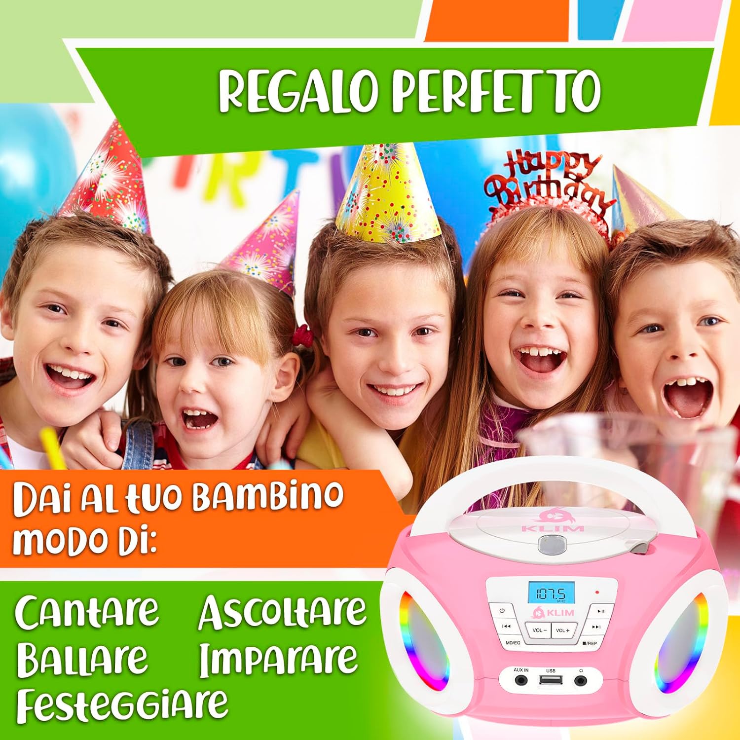 Klim Candy - Stereo per Bambini con Lettore CD, Rosa - immagine 6