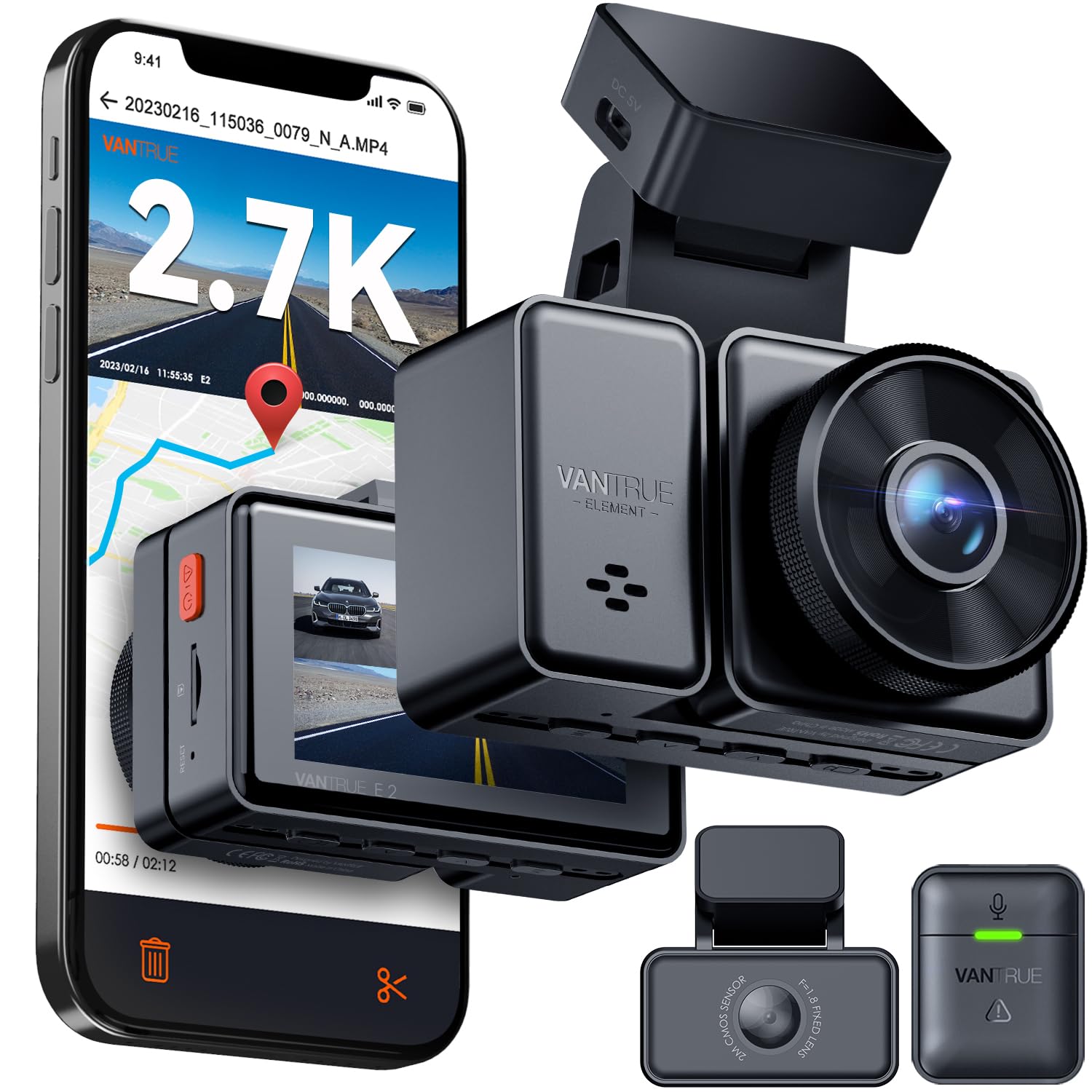 Vantrue E2 - Dash Cam Doppia 2.7K+2.7K