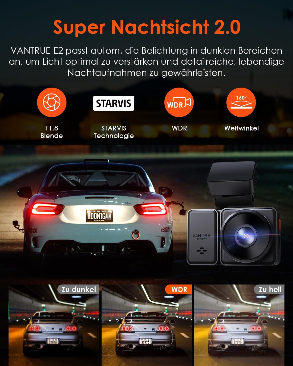 Vantrue E2 - Dash Cam Doppia 2.7K+2.7K - immagine 3