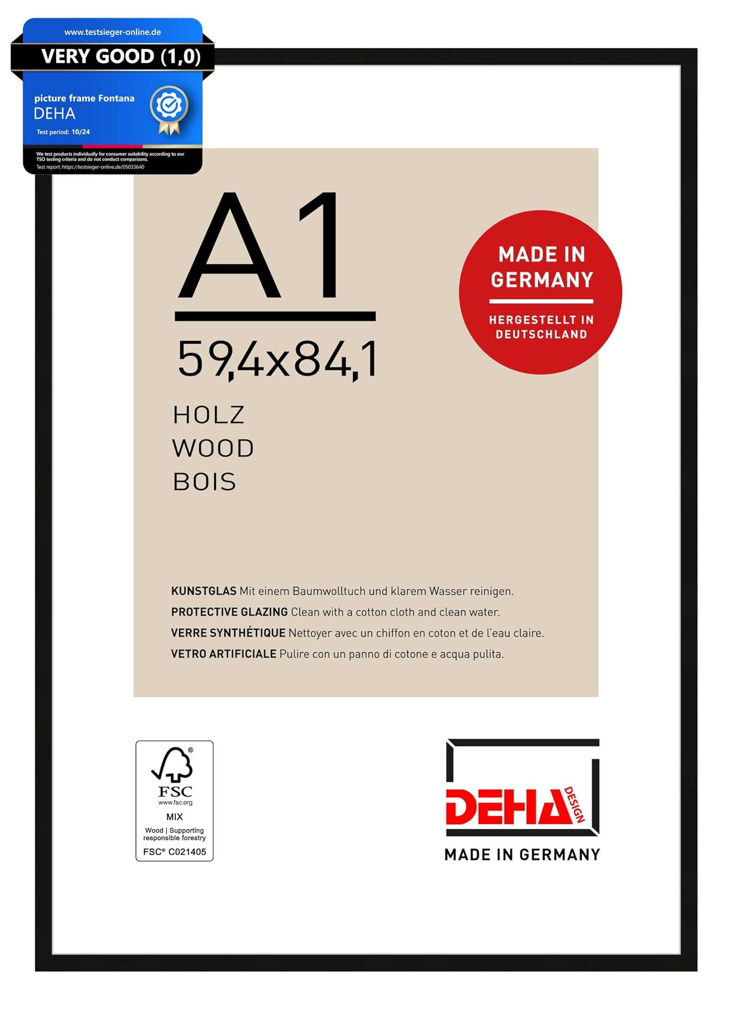 DEHA Design cornice di legno Fontana, 59,4x84,1 cm (A1), Nero