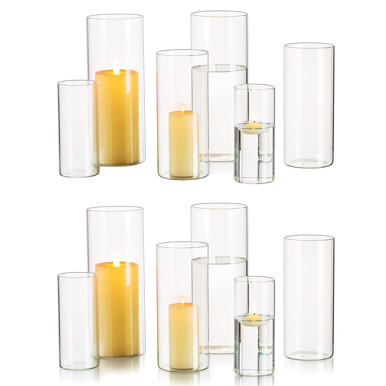 Hewory Set 12 Portacandele Cilindrici in Vetro Trasparente