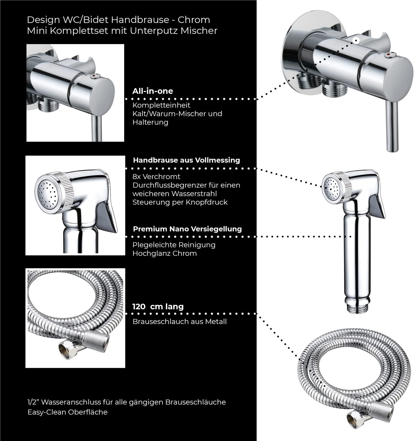 Set completo di doccetta e miscelatore mini di design per WC/bidet - immagine 5