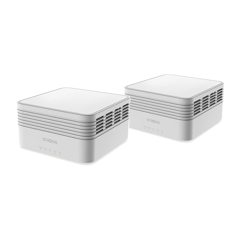 STRONG - Kit WiFi Mesh - Atria AX3000 - Fino a 350 m² di copertura WiFi 6 in più - Compatibile con tutte le Modem/Router - Dual Band 2,4 GHz + 5 GHz - 3 porte Modalità Router e Access