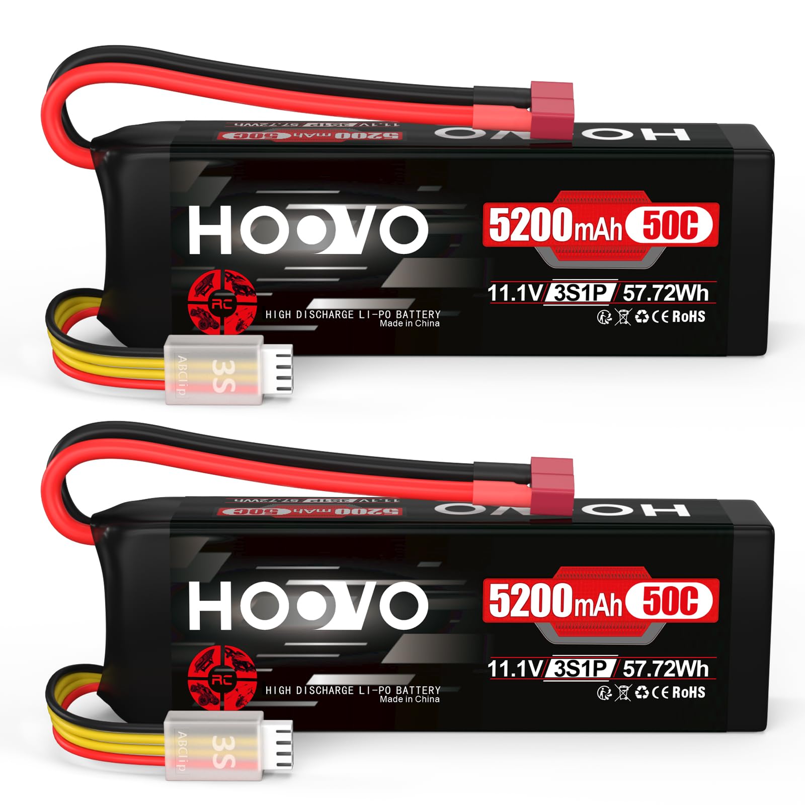 Hoovo Batteria Lipo 3S 11.1V 5200mAh 50C Deans T (2 Pezzi)