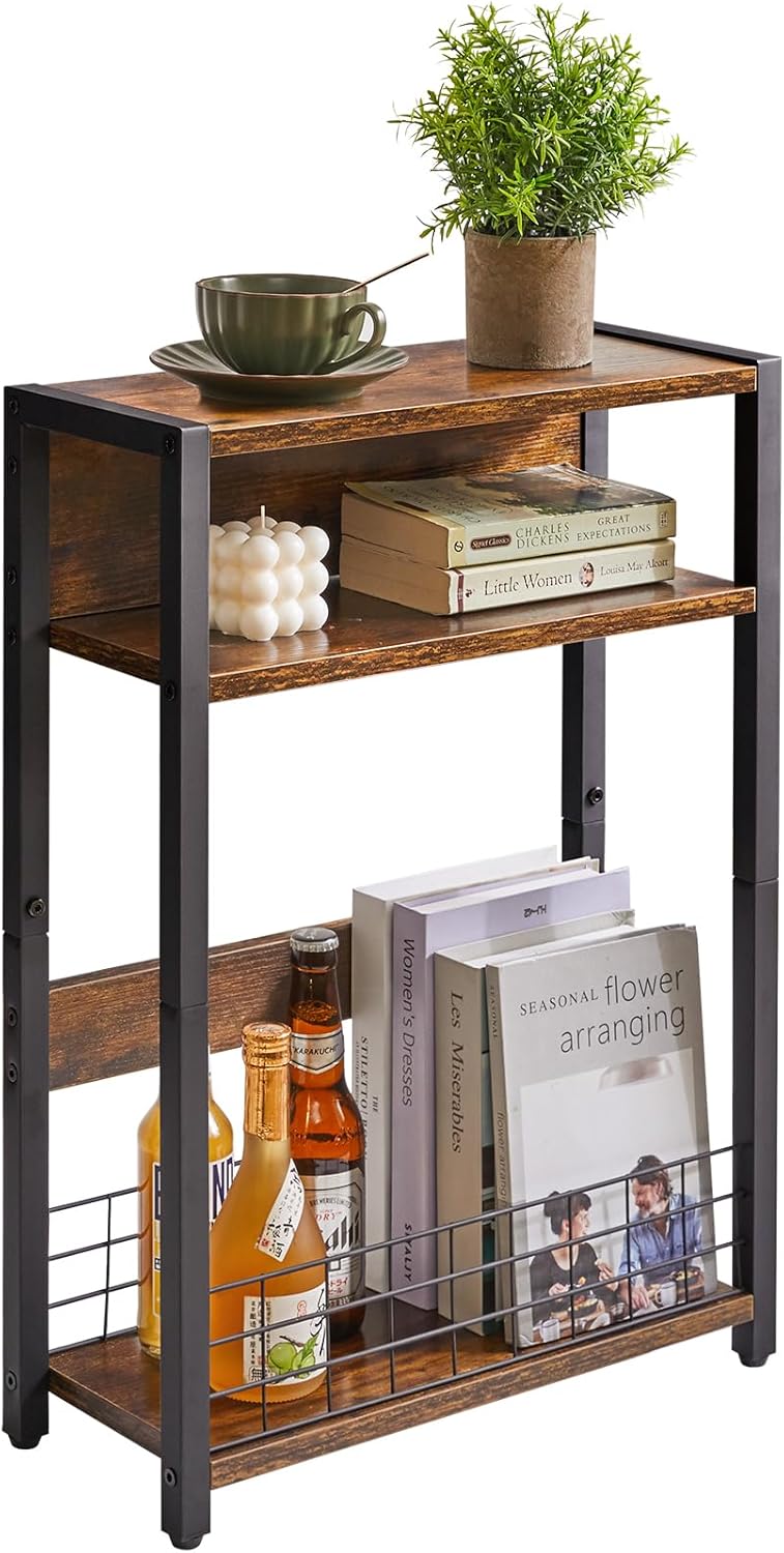 Ibuyke Tavolino Piccolo 3 Ripiani con Portaoggetti, Marrone - immagine 1