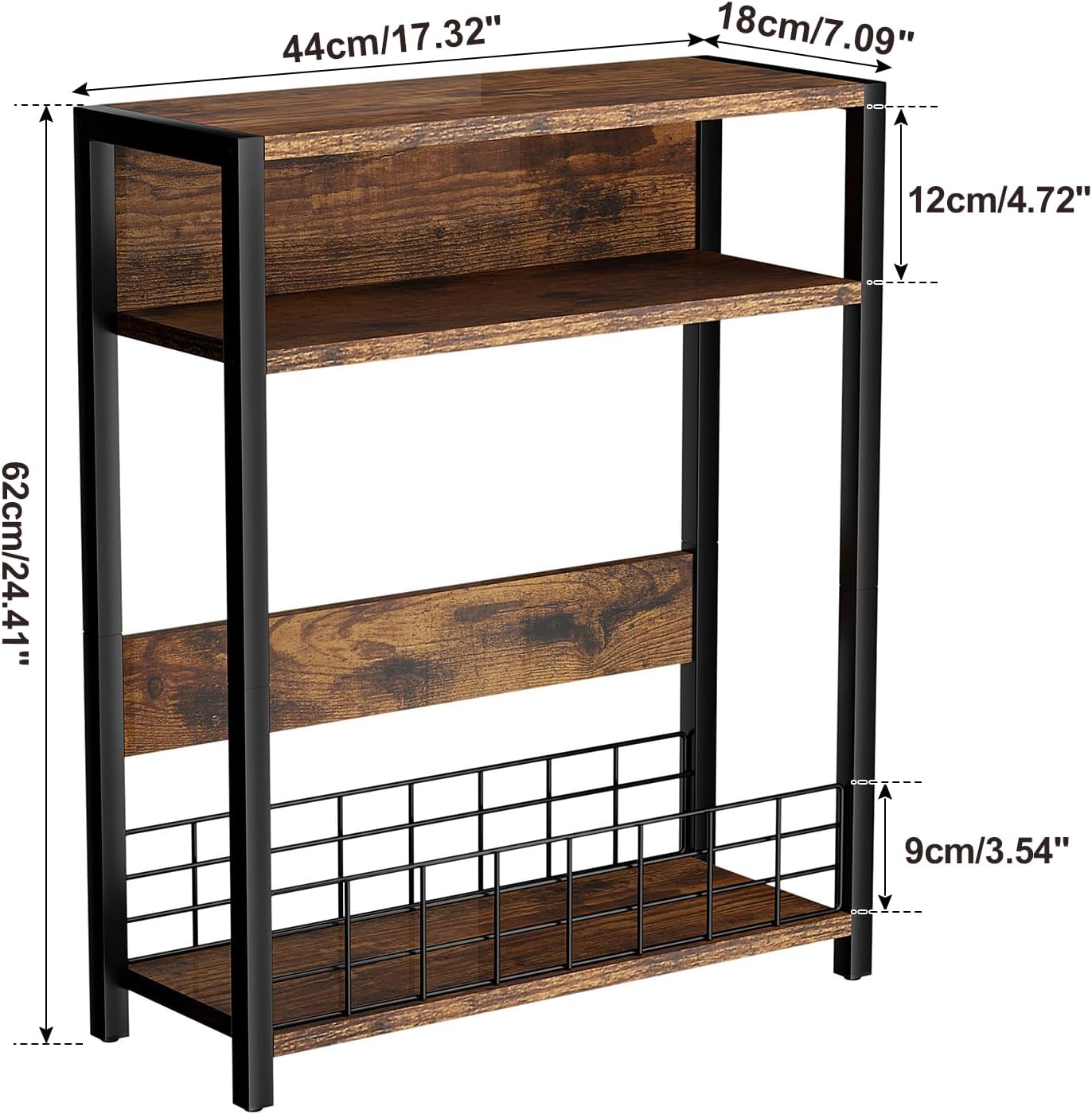 Ibuyke Tavolino Piccolo 3 Ripiani con Portaoggetti, Marrone - immagine 3