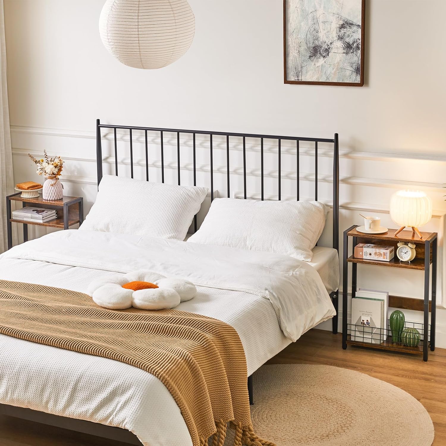 Ibuyke Tavolino Piccolo 3 Ripiani con Portaoggetti, Marrone - immagine 6