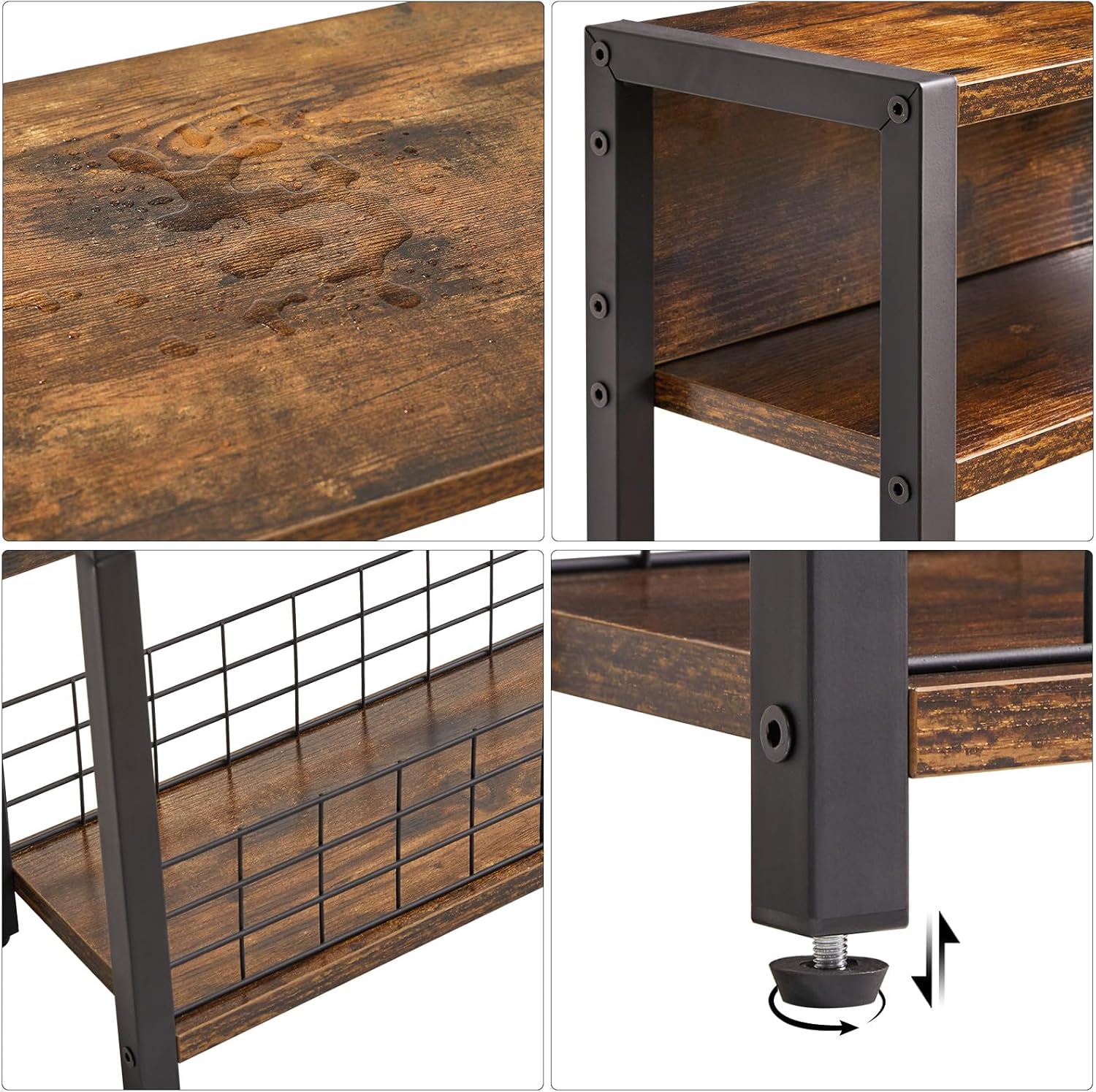 Ibuyke Tavolino Piccolo 3 Ripiani con Portaoggetti, Marrone - immagine 7