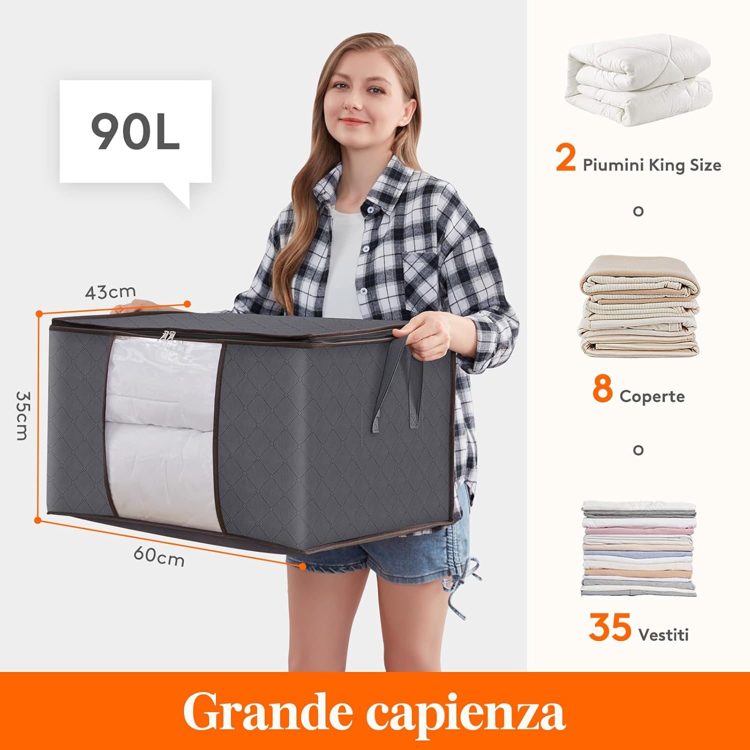 Lifewit 10 Pezzi Scatole per Armadio 90L, Grigio - immagine 2
