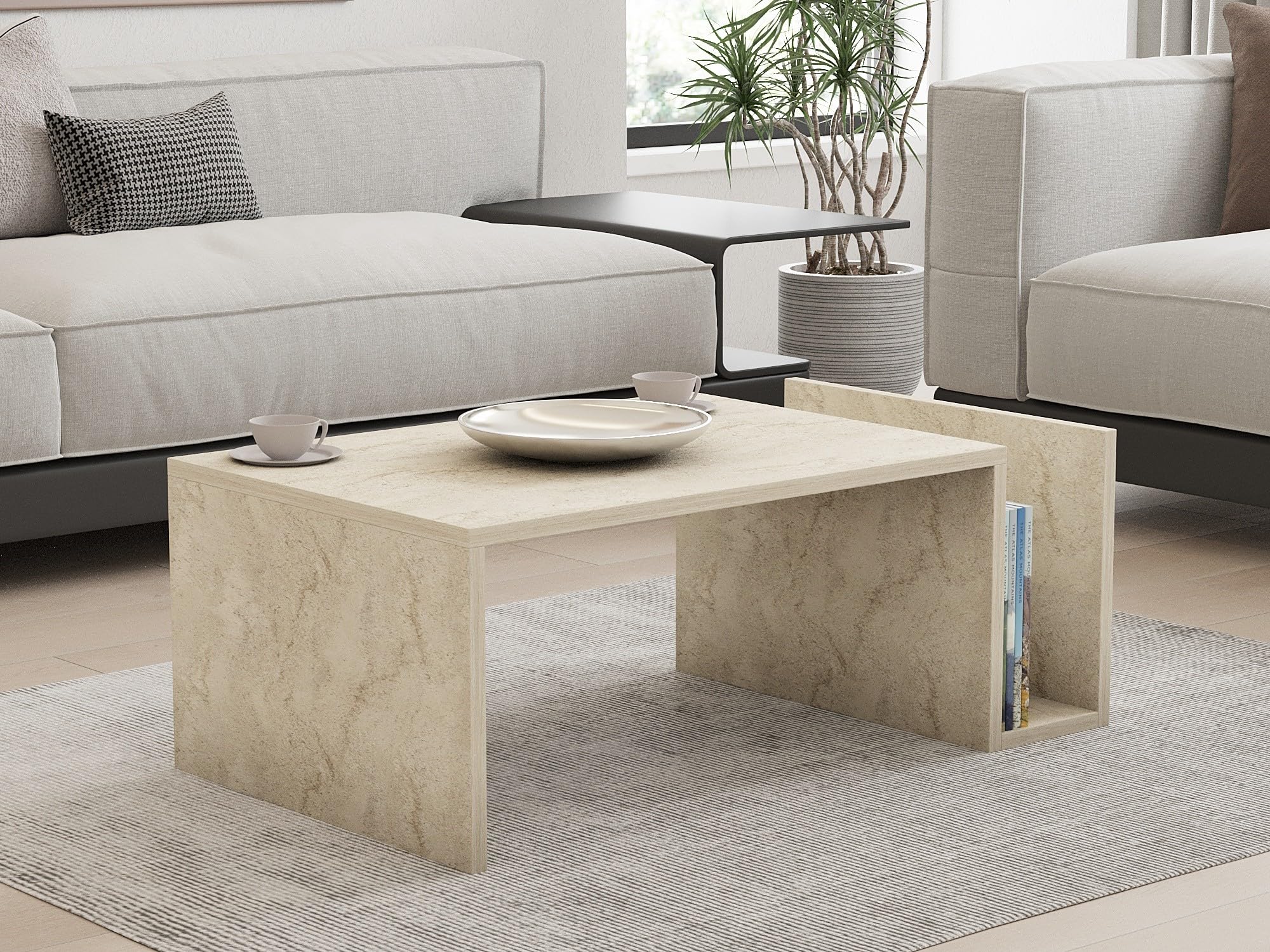 Hanah Home Elegant Coffee Table Travertine Color
