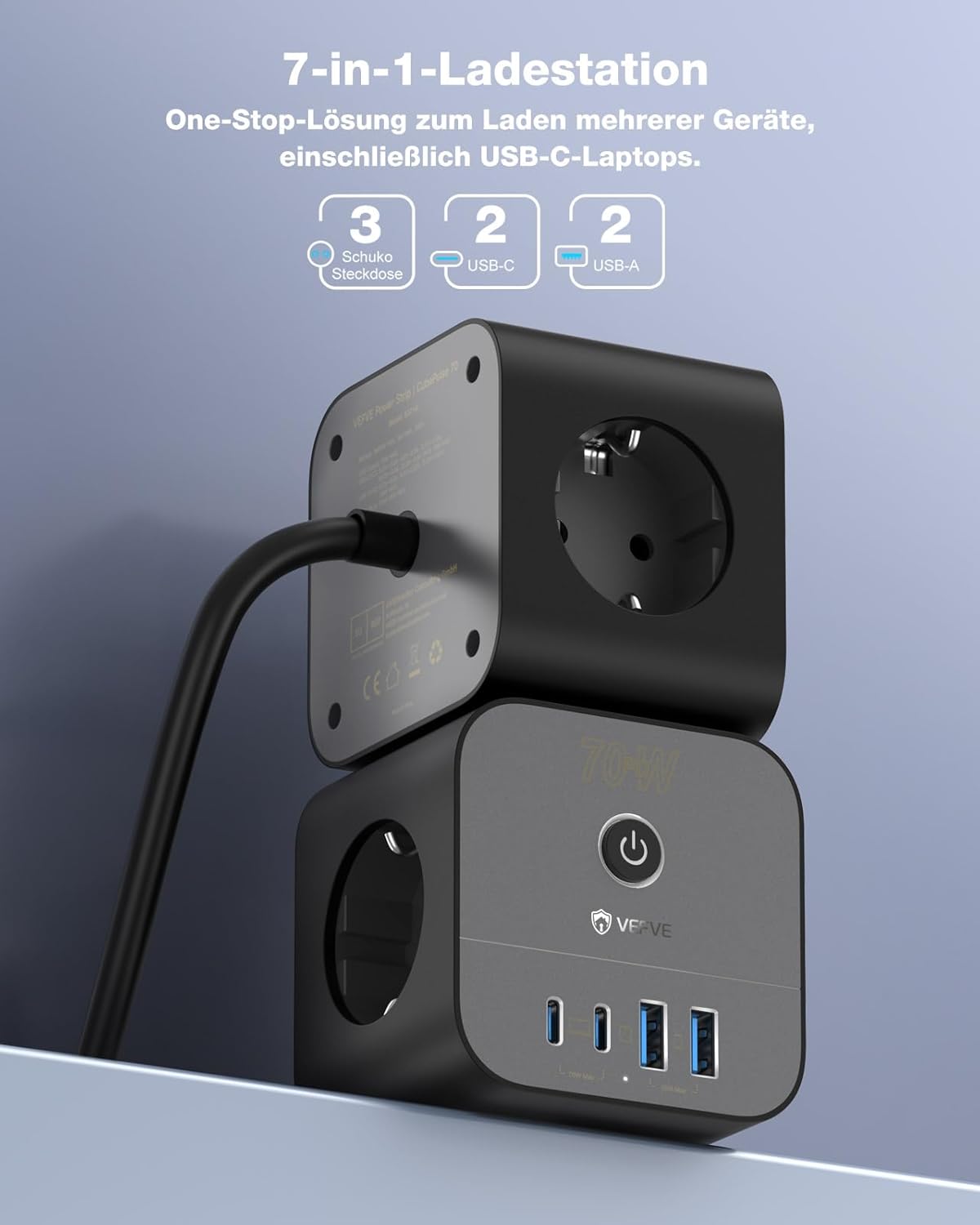 Vefve Ciabatta a Cubo 7 in 1 con USB-C 70W - immagine 3