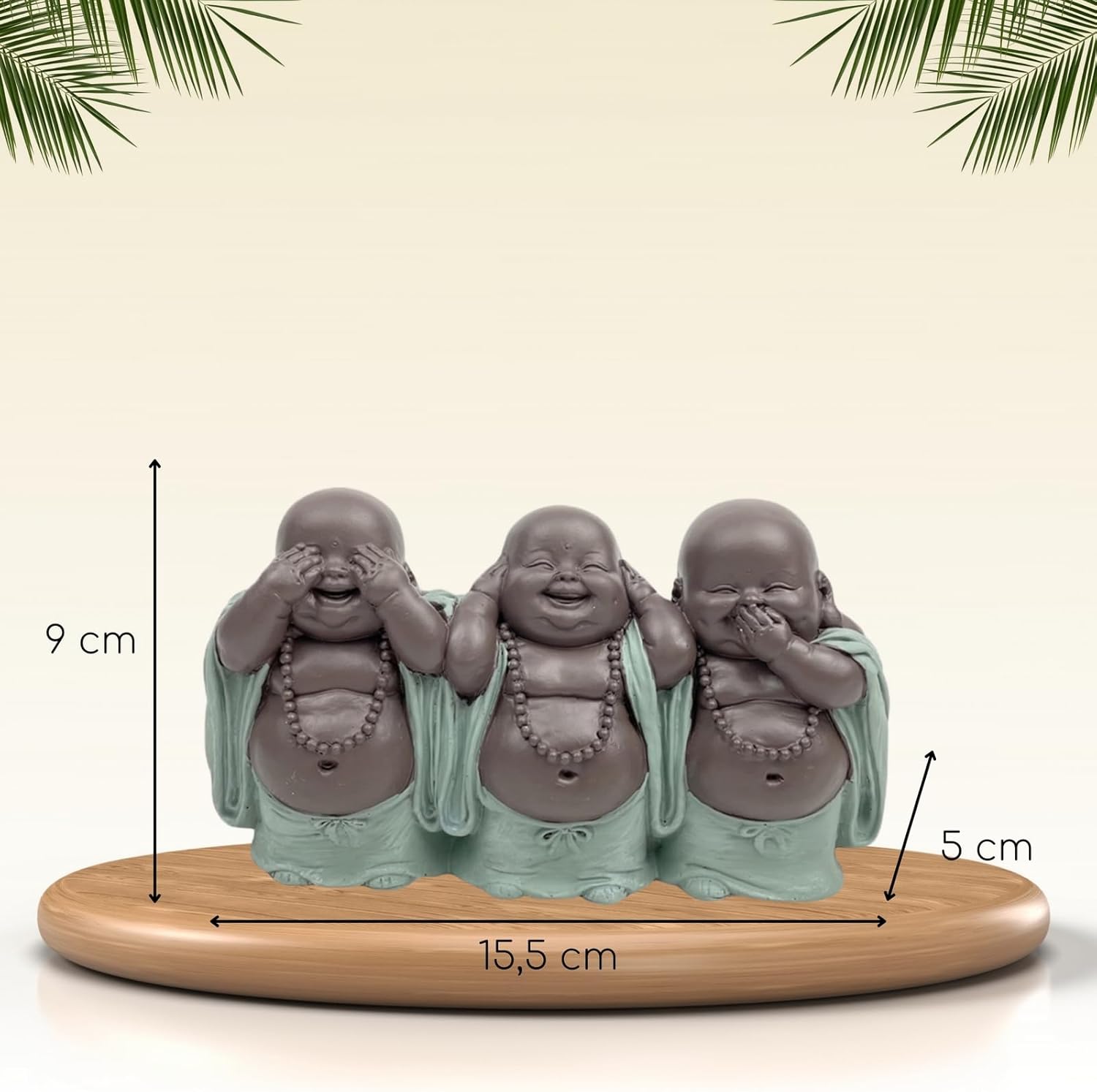 Zen'Light Statuetta 3 Bonzes Saggezza, Verde e Marrone - immagine 4
