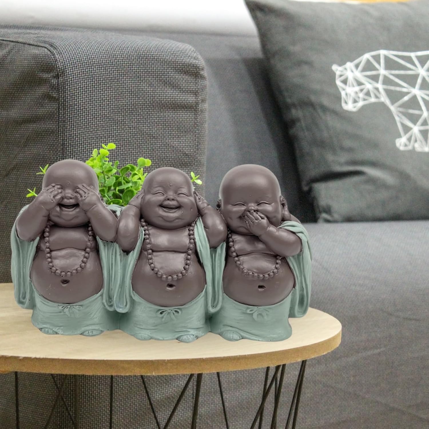 Zen'Light Statuetta 3 Bonzes Saggezza, Verde e Marrone - immagine 5