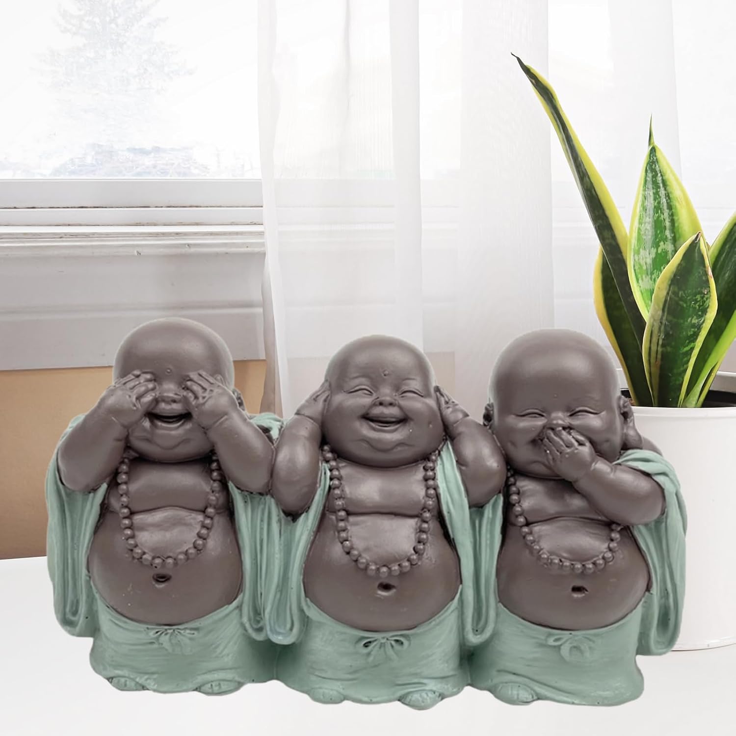 Zen'Light Statuetta 3 Bonzes Saggezza, Verde e Marrone - immagine 6