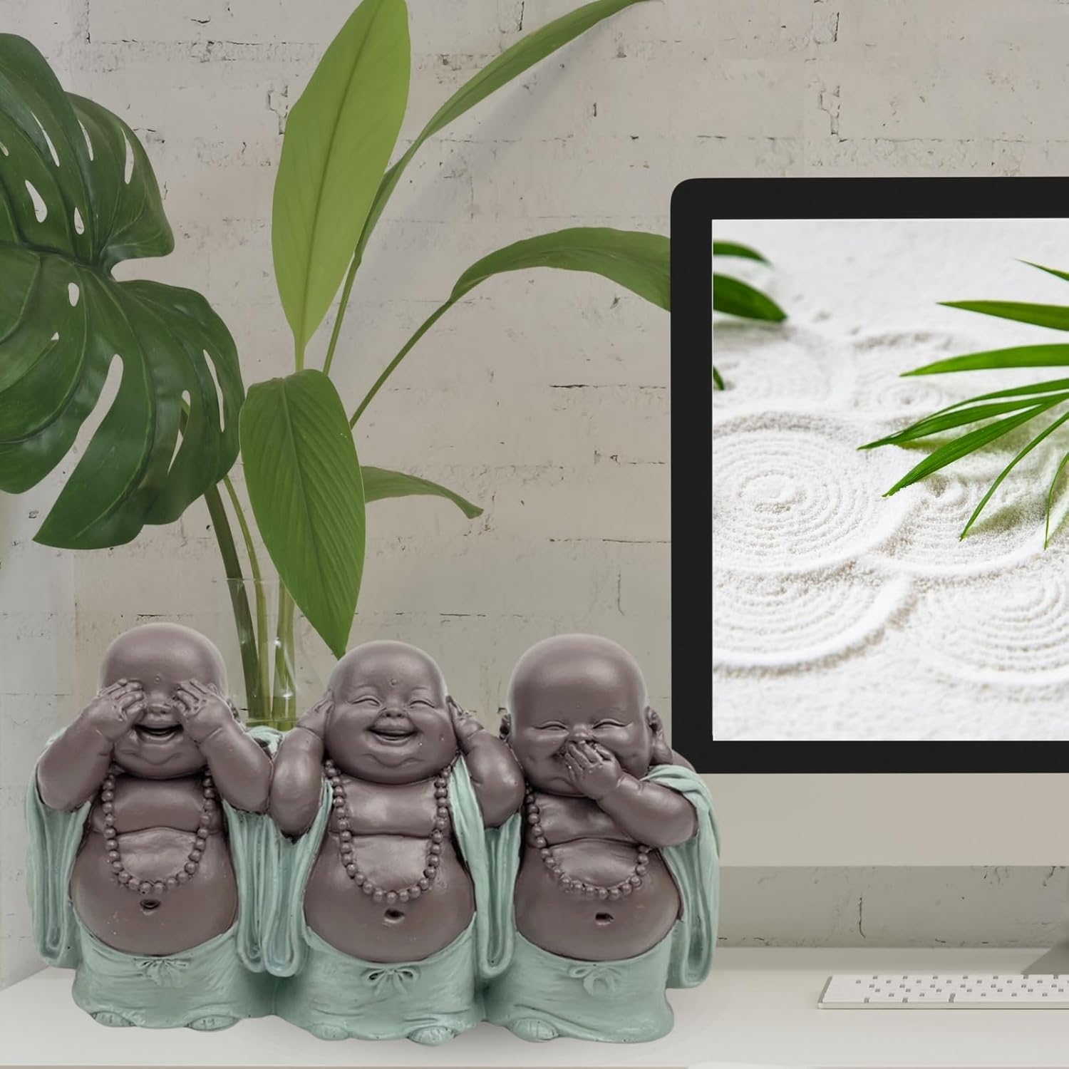 Zen'Light Statuetta 3 Bonzes Saggezza, Verde e Marrone - immagine 7