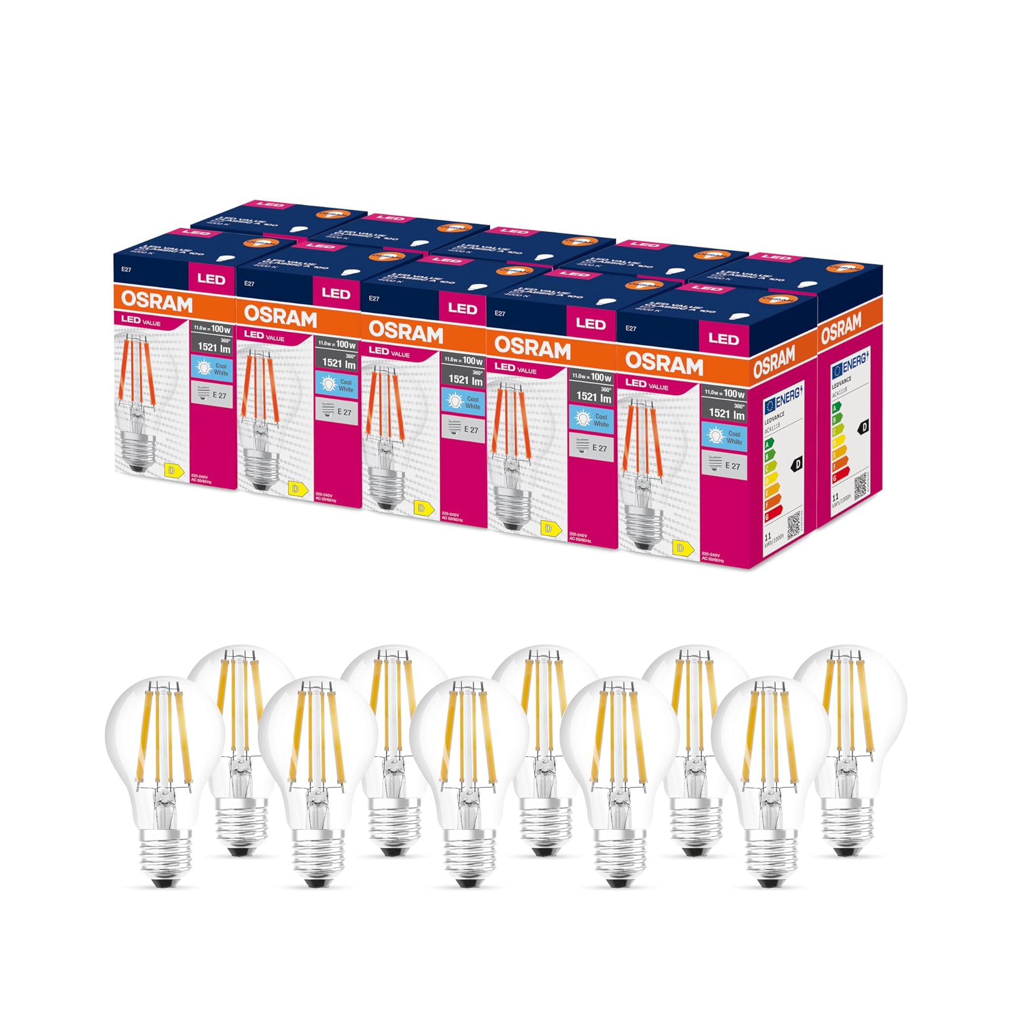 Osram Classic LED A100 - Lampadine E27, 1521lm (10 pz)