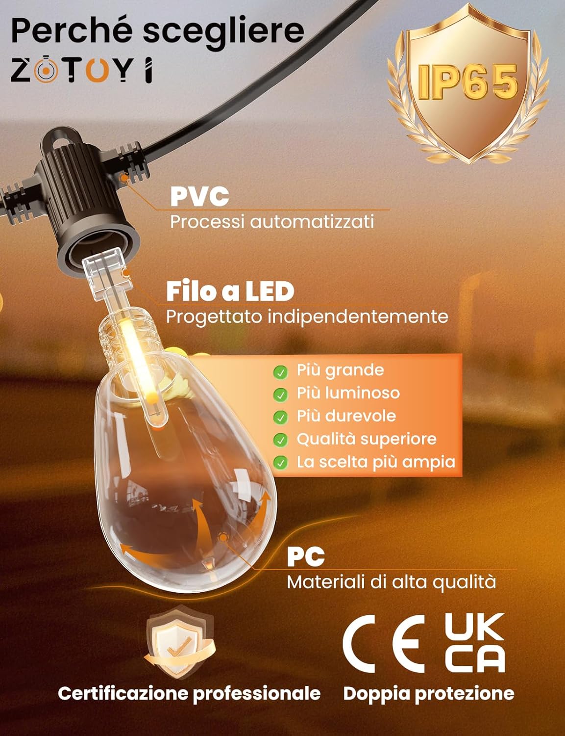 Zotoyi Catena Luminosa Esterno LED S14 120FT - immagine 3