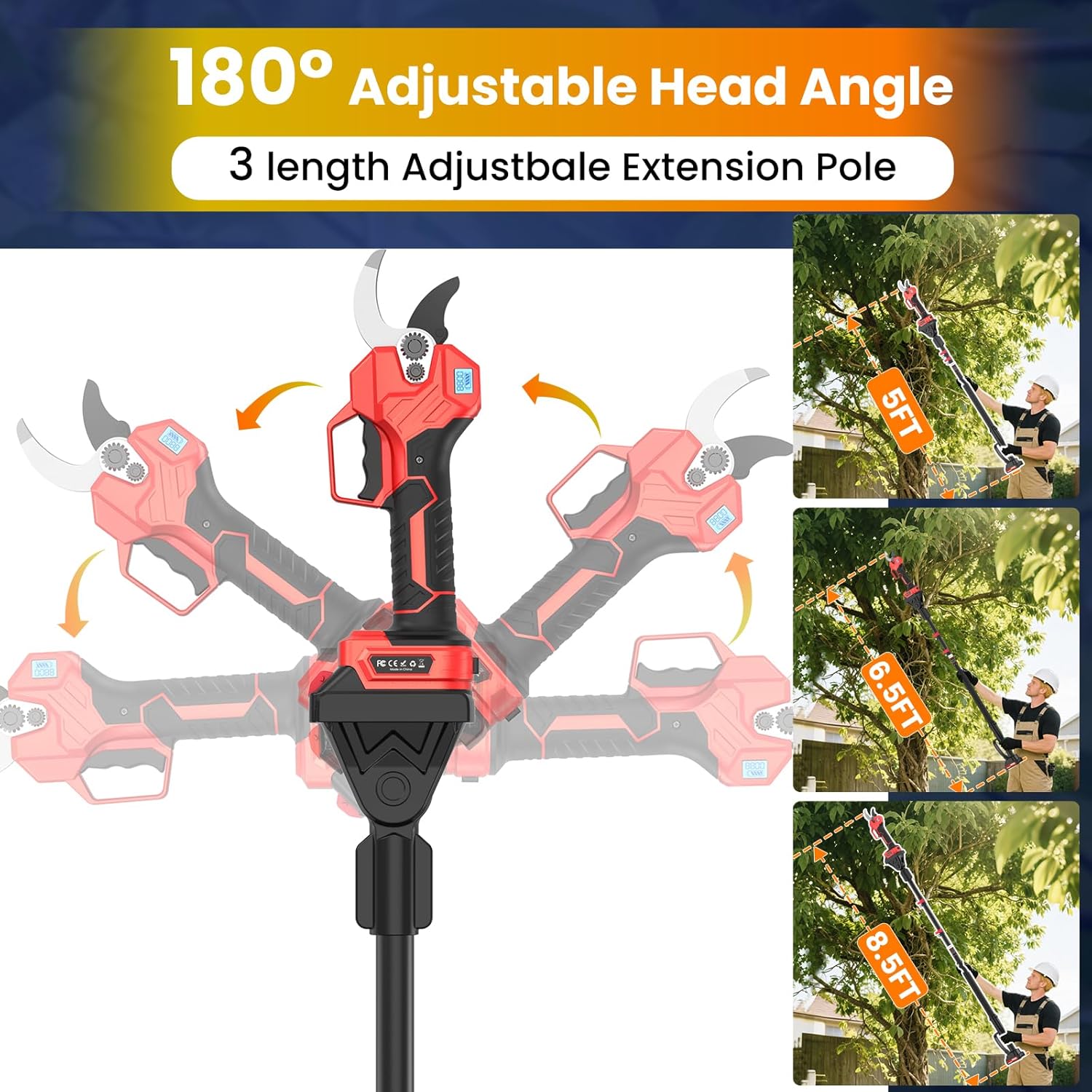 Forbici Potatura a Batteria con Asta 2.5M, 50MM - immagine 4