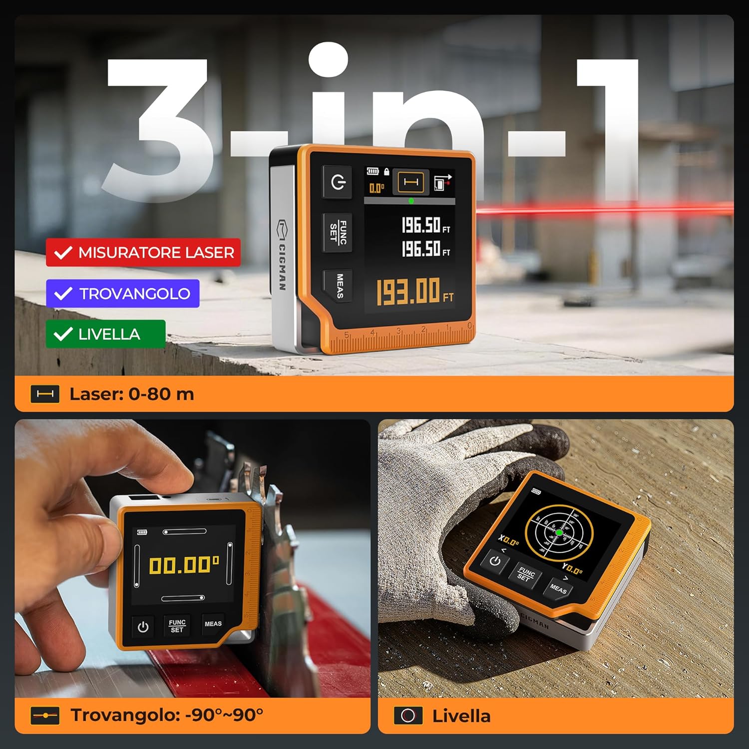 Cigman Telemetro Laser Digitale 3 in 1 80M (CD80) - immagine 2