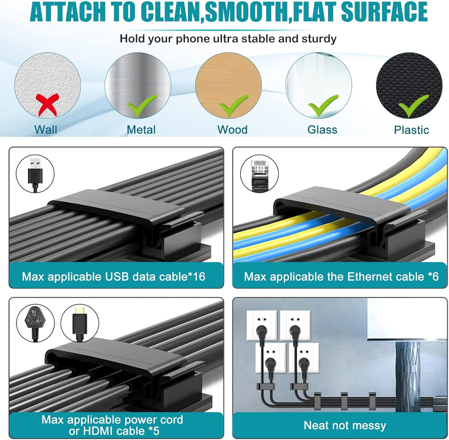 Vinabo 10 Pezzi Organizer Autoadesivo Clip Cavo, Nero - immagine 4