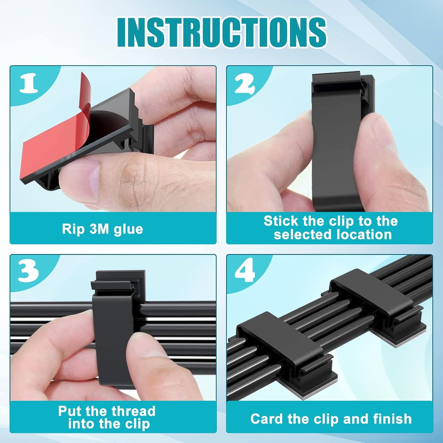 Vinabo 10 Pezzi Organizer Autoadesivo Clip Cavo, Nero - immagine 6