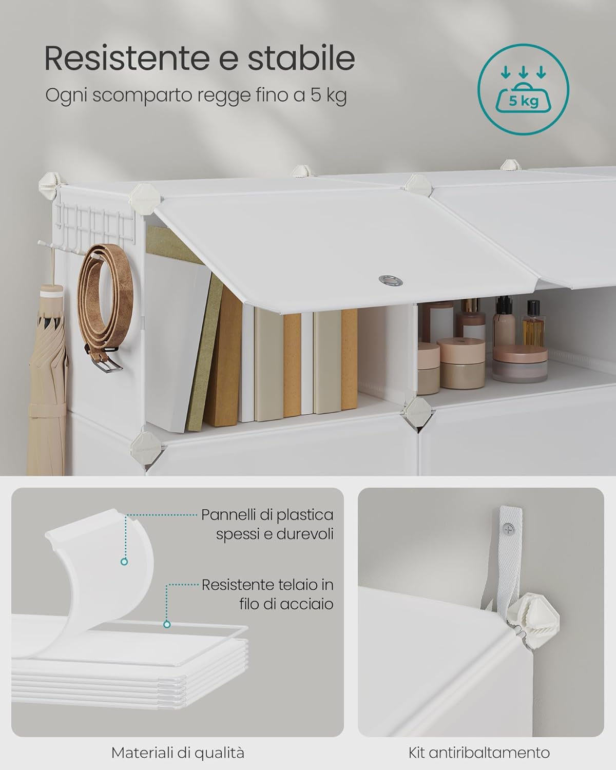 Songmics Scarpiera Modulare 10 Scomparti, Bianco Nuvola - immagine 8