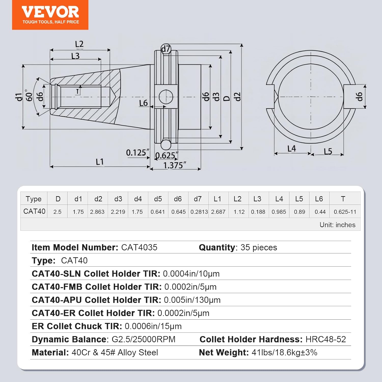 Vevor Portapinza CAT40 ER16/32 - Set 35 Pezzi - immagine 7