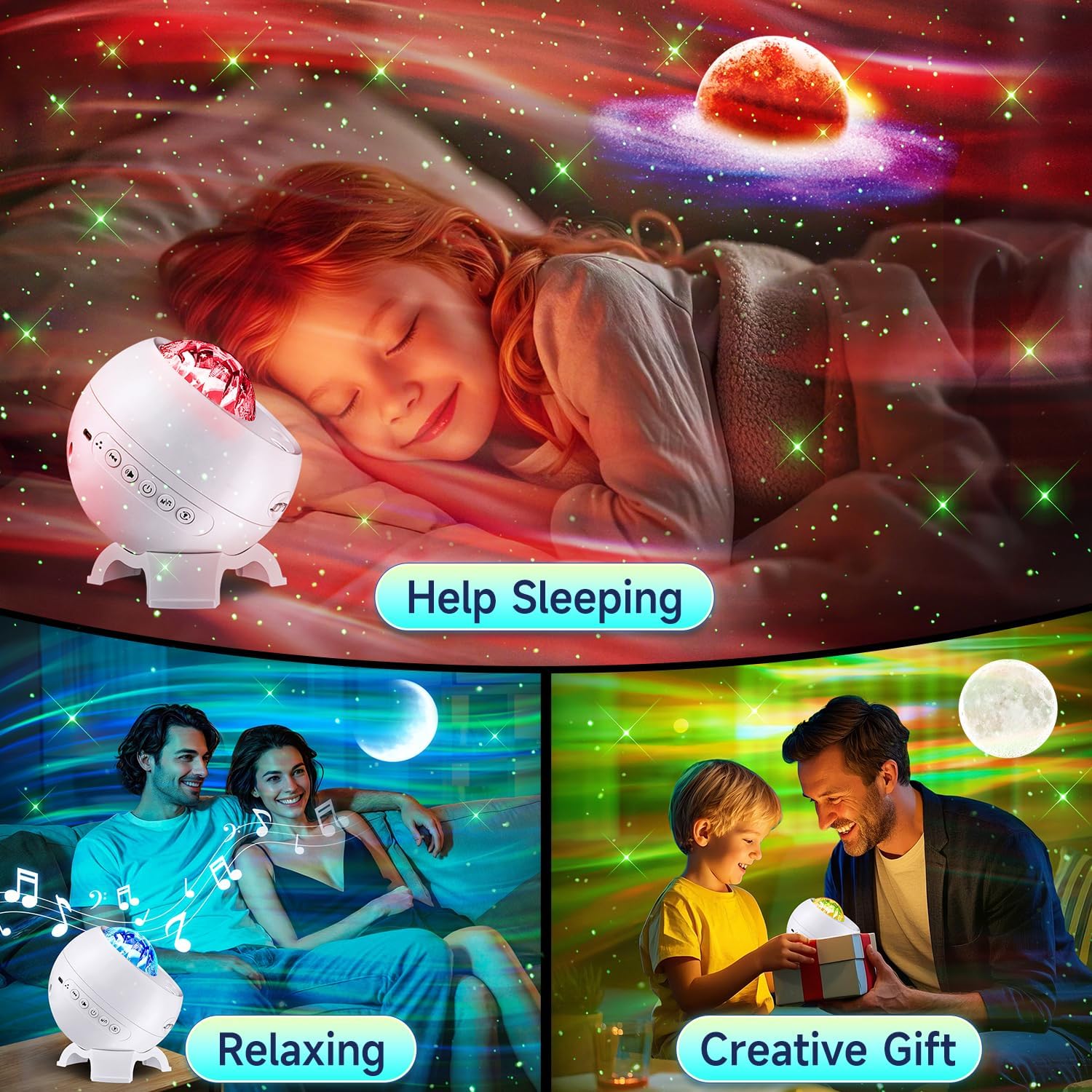 Proiettore Stelle Soffitto Aurora Boreale 180 Colori - immagine 7