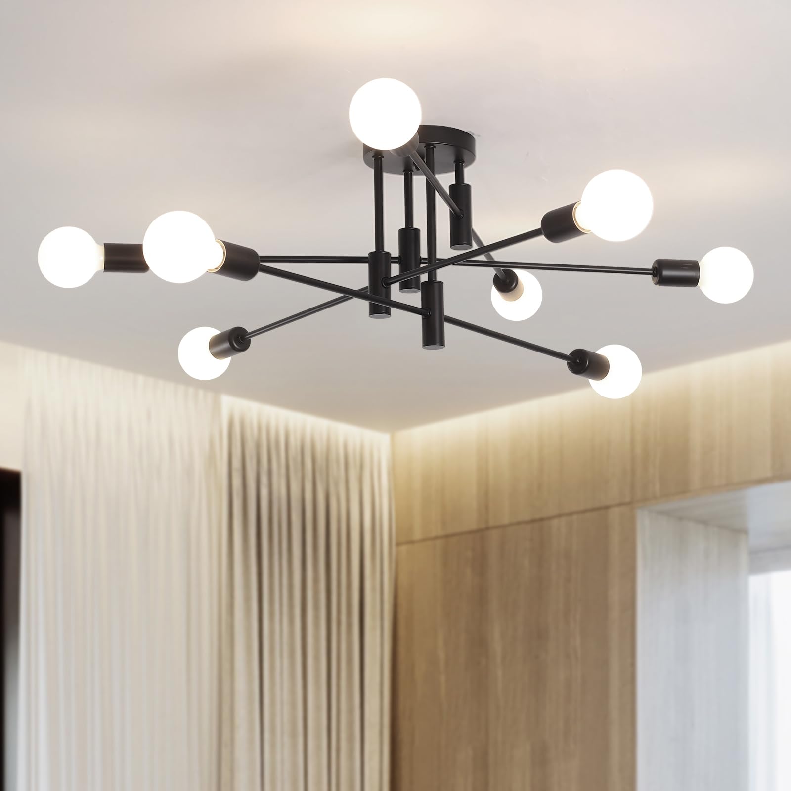 Lampadario a Sospensione Moderno 8 Luci, Nero