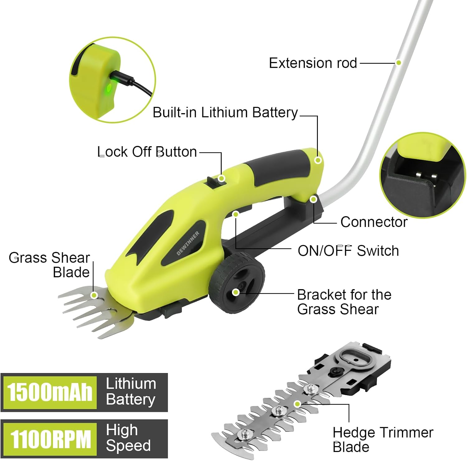 Dewinner Cesoia per Erba a Batteria 2 in 1 - immagine 8