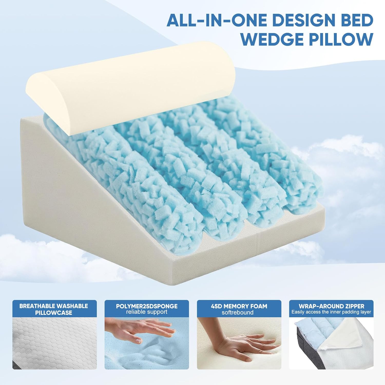 Cuscino a Cuneo con Memory Foam e Cotone, Bianco+Grigio - immagine 2