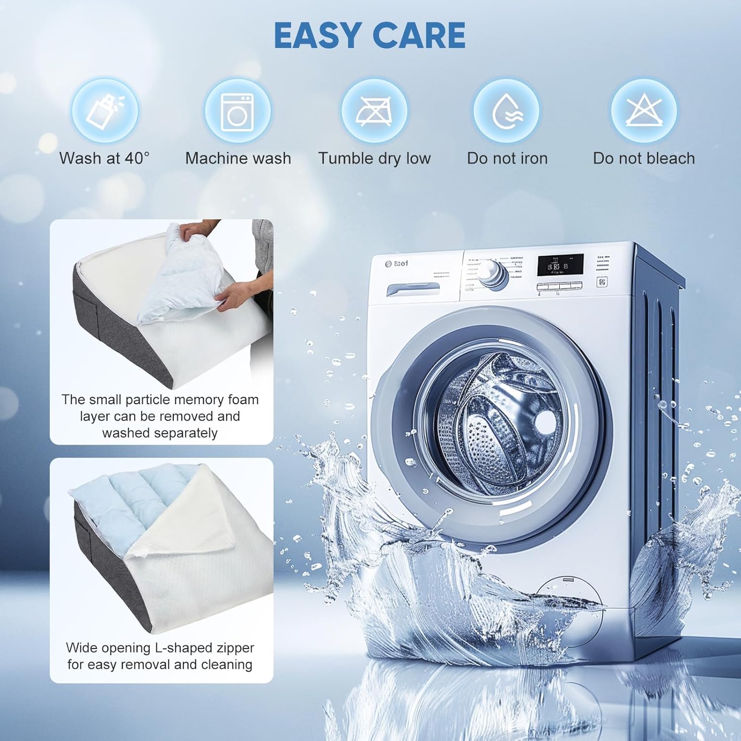 Cuscino a Cuneo con Memory Foam e Cotone, Bianco+Grigio - immagine 5