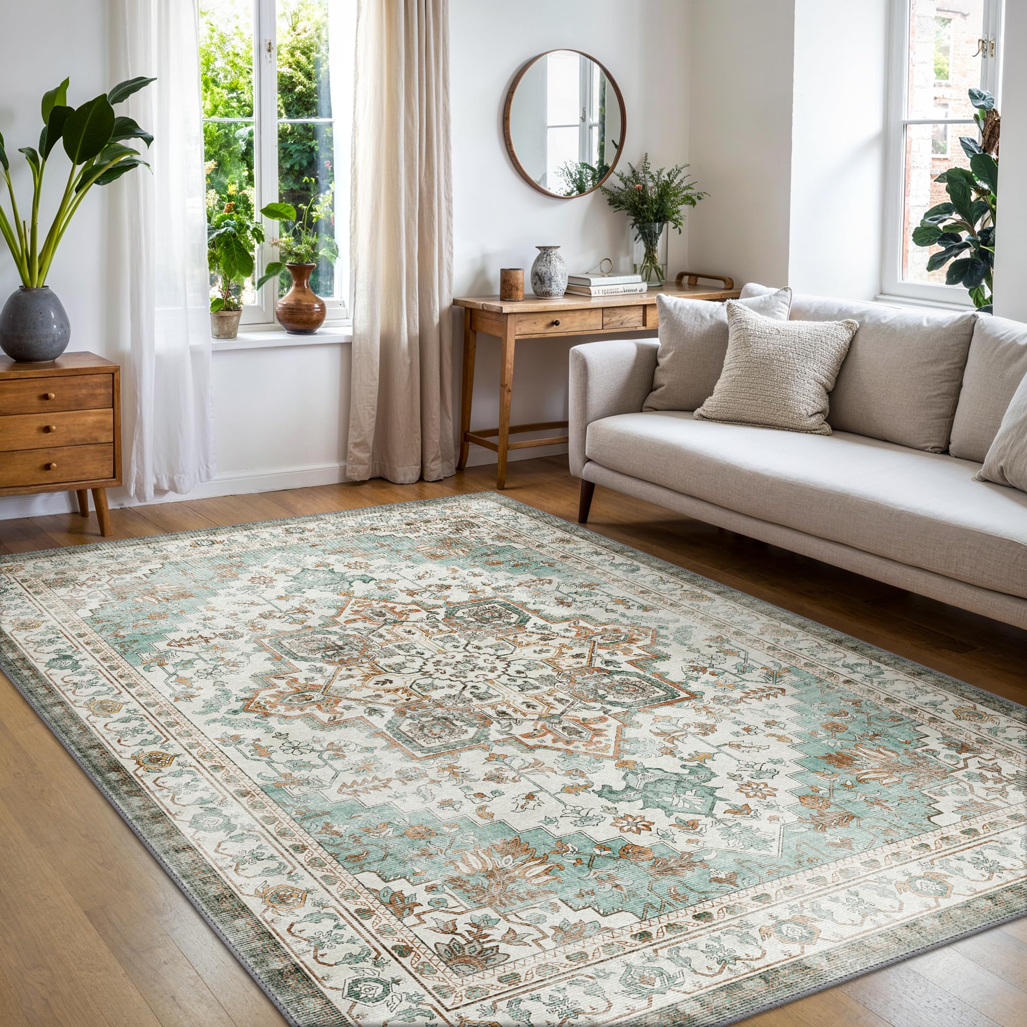 Tappeto Salotto Pelo Corto Vintage 120x170cm, Azzurro