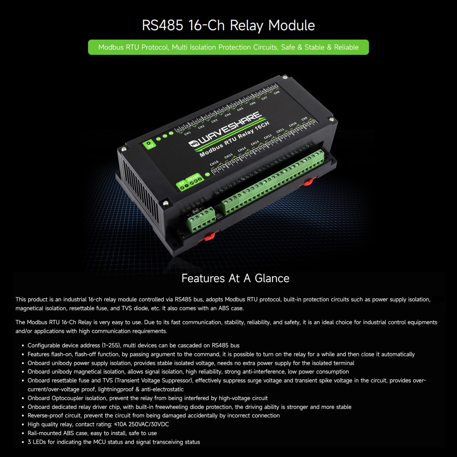 Waveshare Modbus RTU - Modulo Relay 16 Canali RS485 - immagine 2