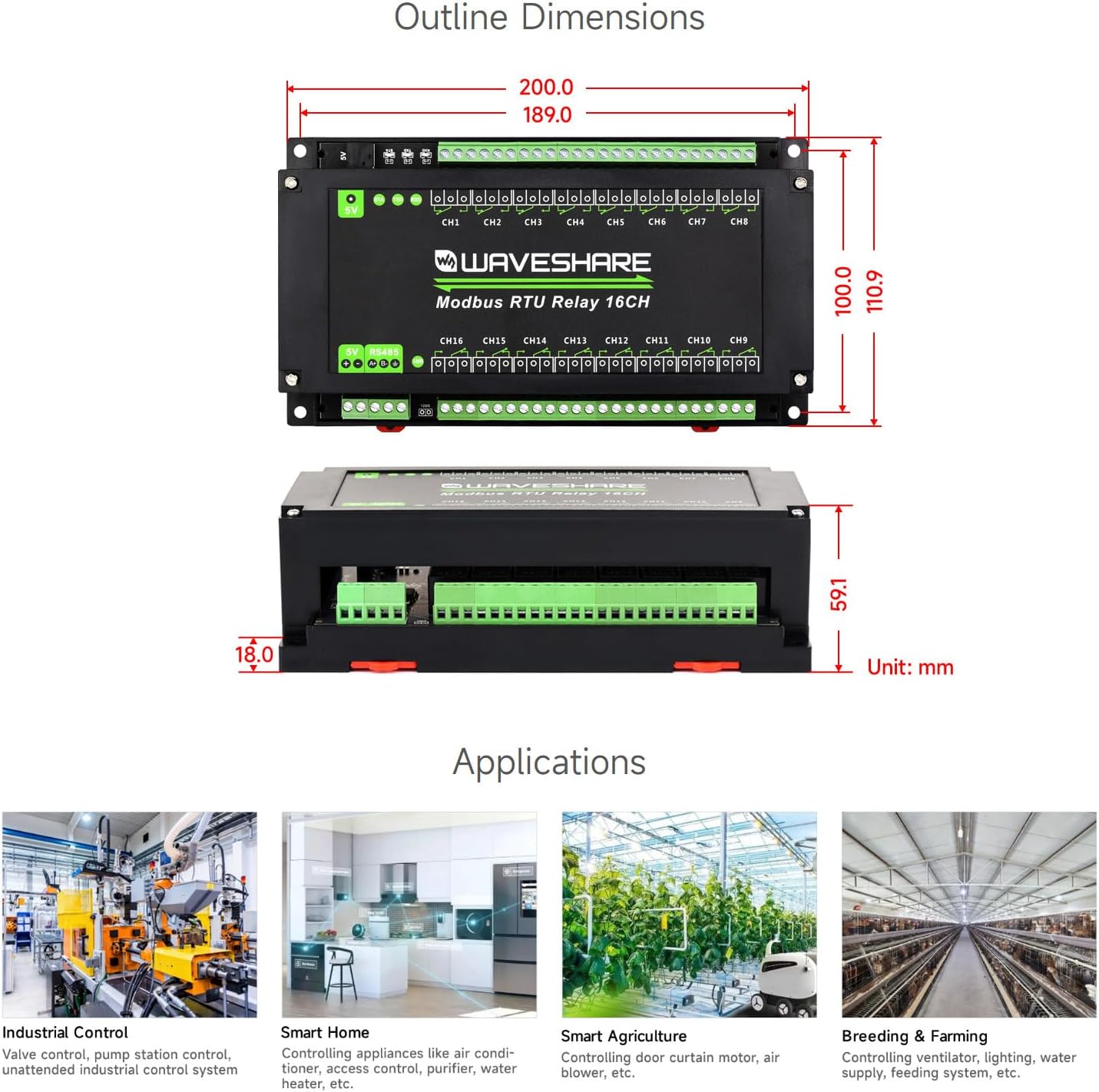 Waveshare Modbus RTU - Modulo Relay 16 Canali RS485 - immagine 6