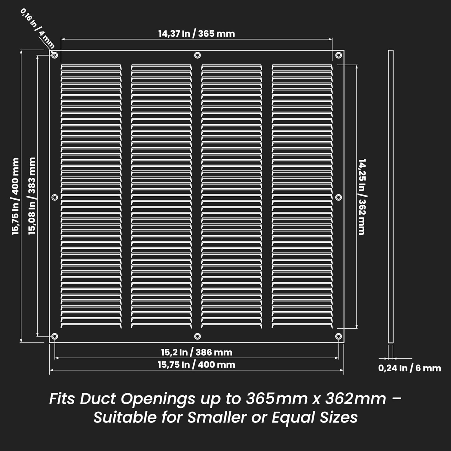 Griglia Ventilazione Nera 40x40 cm - immagine 2