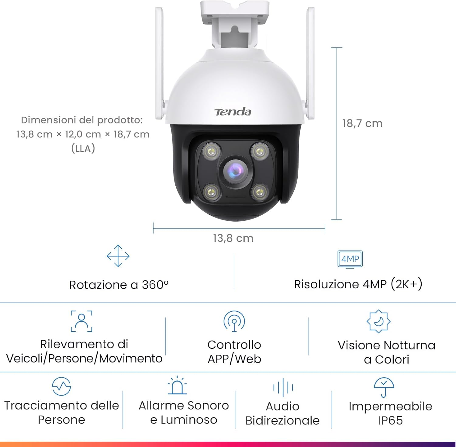 Tenda Telecamera Wi-Fi Esterno 2K+ 360°, CH7 - immagine 2