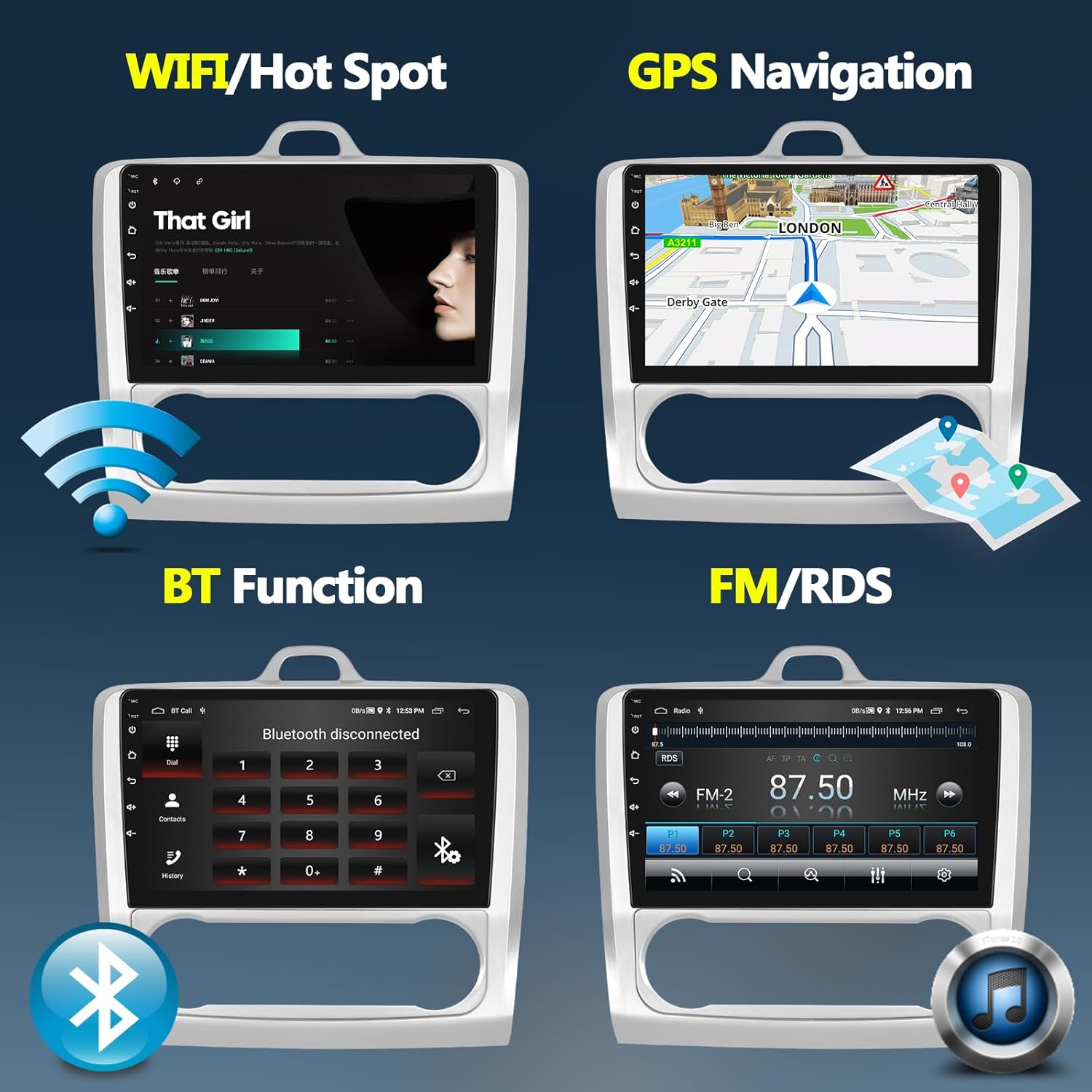 Autoradio 8-Core 2+64G Android 13 per Ford Focus (2004-2011) - immagine 4