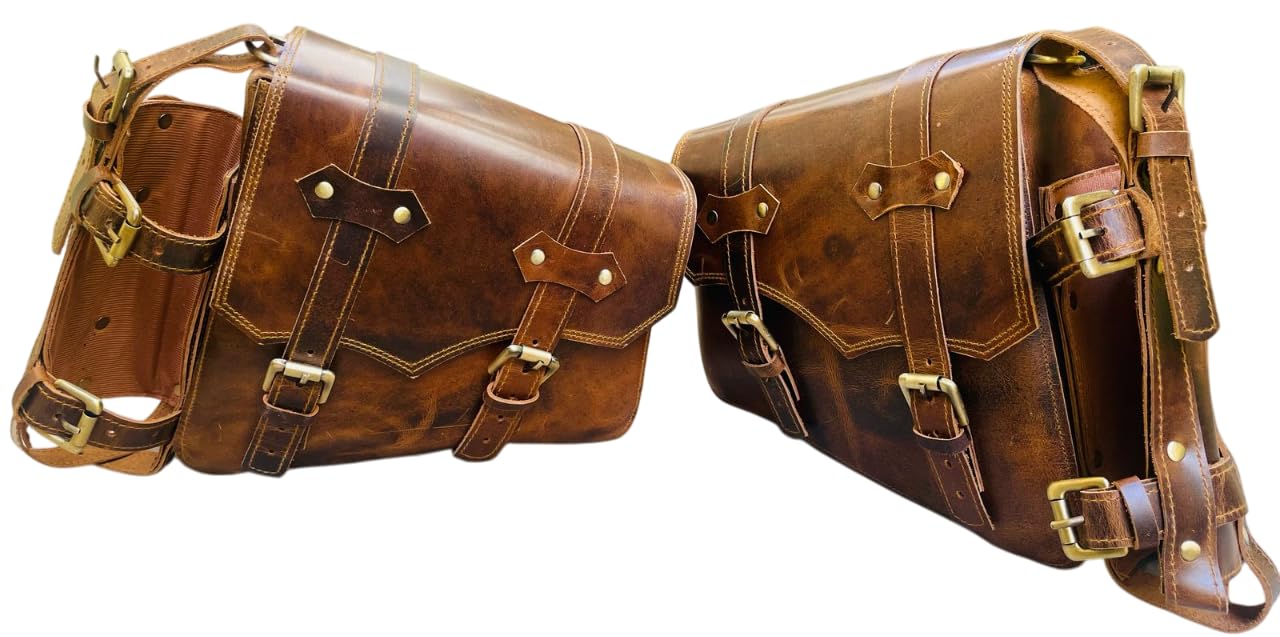 American Blue Set 2 Borse Moto Vera Pelle Vintage