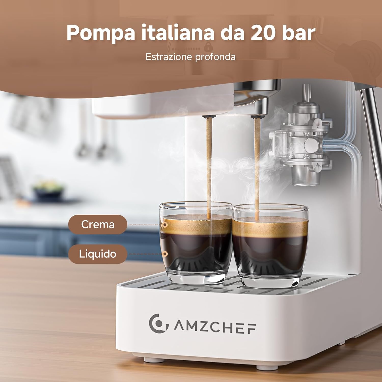 Amzchef Macchina Caffè Espresso 20 bar, Bianca - immagine 2