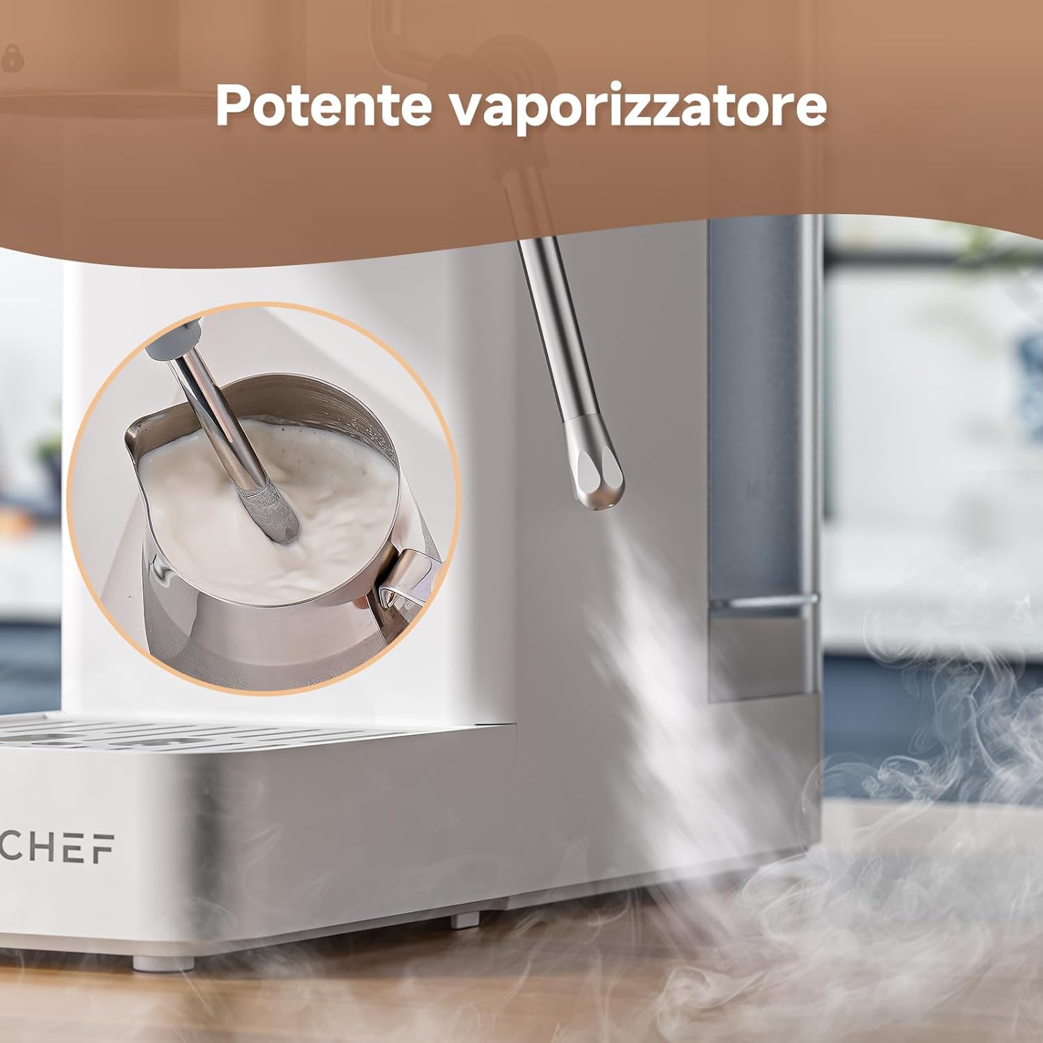 Amzchef Macchina Caffè Espresso 20 bar, Bianca - immagine 4