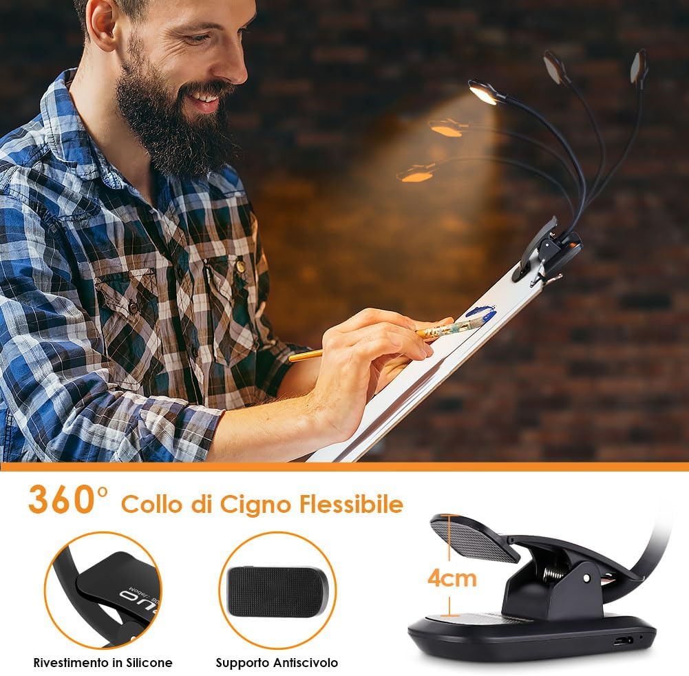 Ousfot Luce per Lettura Libri a Letto 9 LED, USB - immagine 4