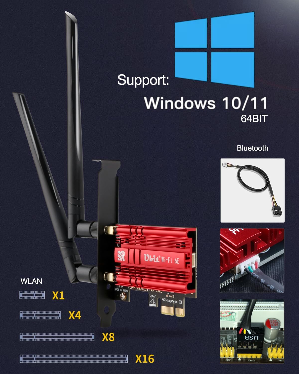 Ubit Scheda WiFi 6E Bluetooth 5.2 PCIE WLAN - immagine 6