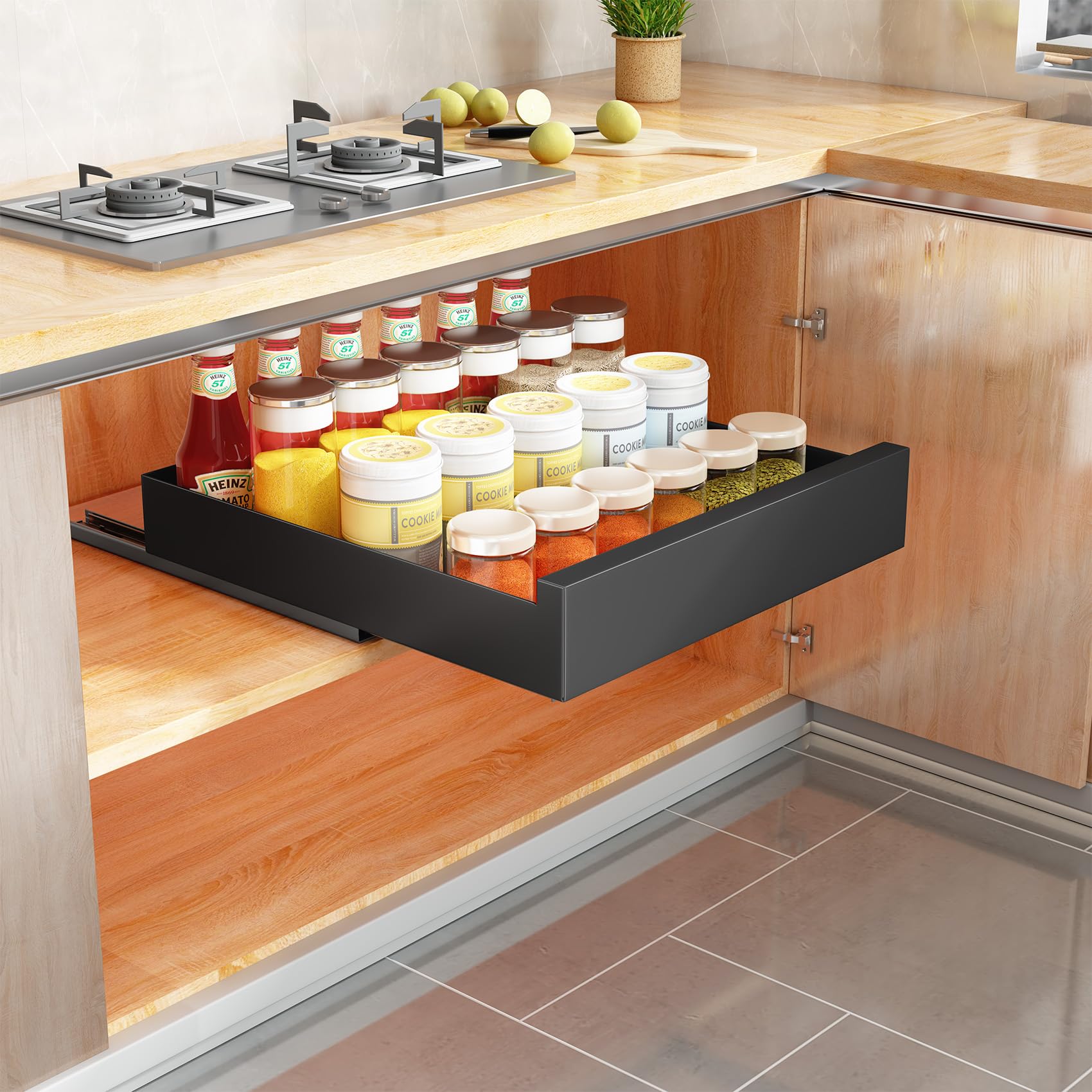 Sayzh Cassetto Telescopico Estraibile per Armadio, Nero