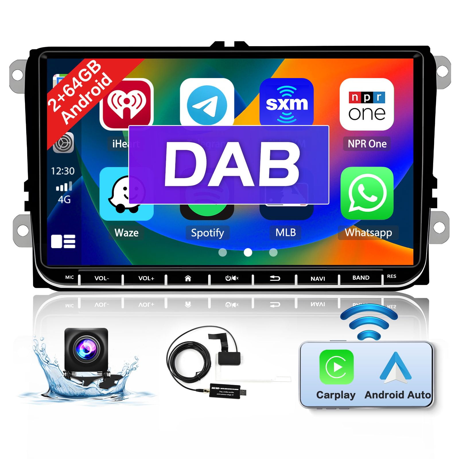 Hikity DAB Autoradio Android 9" per VW Golf 5 6 Polo Passat