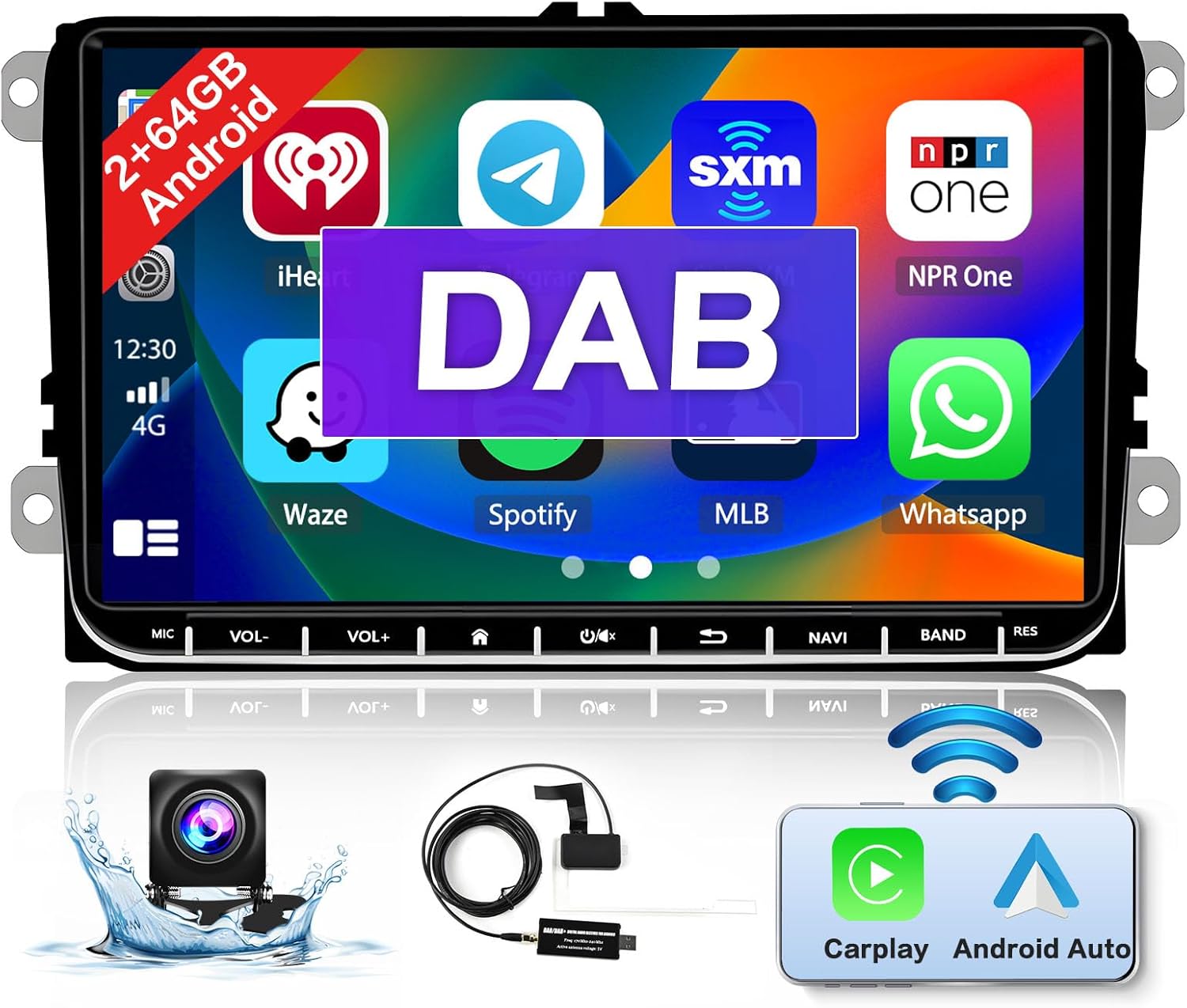 Hikity DAB Autoradio Android 9" per VW Golf 5 6 Polo Passat - immagine 1