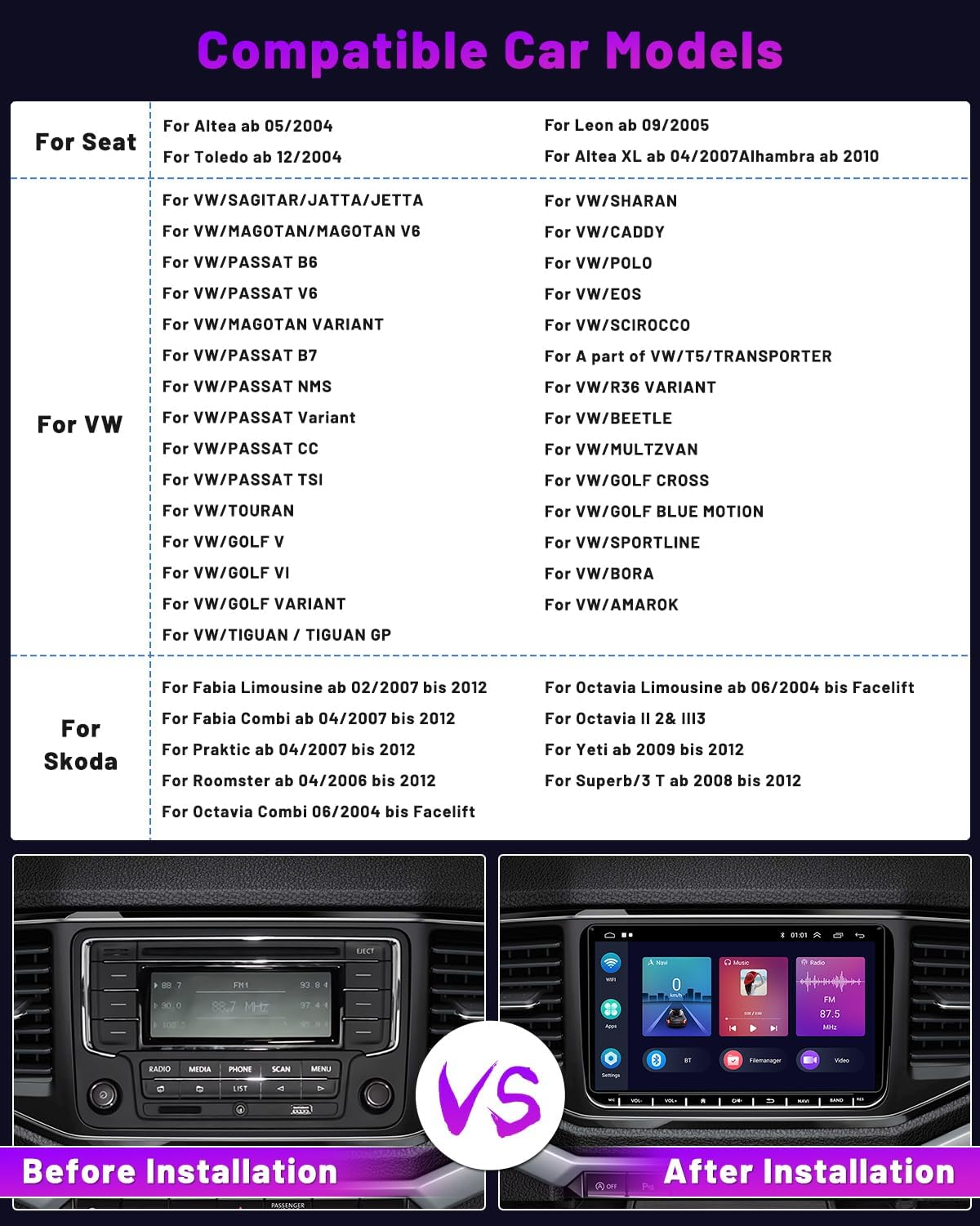 Hikity DAB Autoradio Android 9" per VW Golf 5 6 Polo Passat - immagine 2